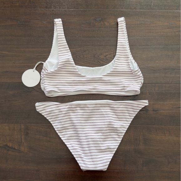 Tori Praver Ellie Top Marlowe Bottom Metallic Striped Bikini Set Size Large Wmn - Picture 4 of 10